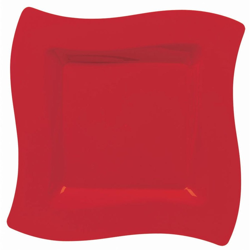 Apple Red Wavy Square Banquet Plates (10ct)