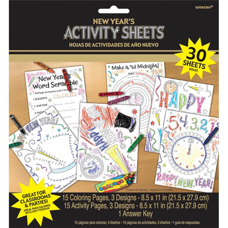 New Years Coloring Activity Sheets