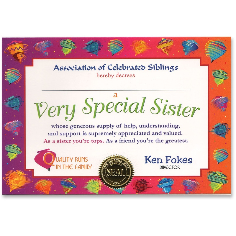 Very Special Sister Certificat