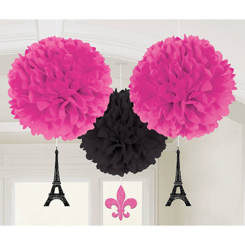Day In Paris Hanging Fluffy Decorations (3ct)