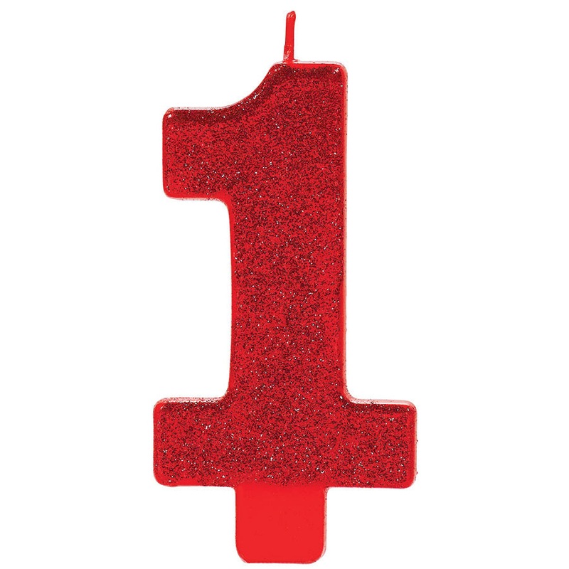 Red Glitter Giant 5.25" 1 Numeral Candle