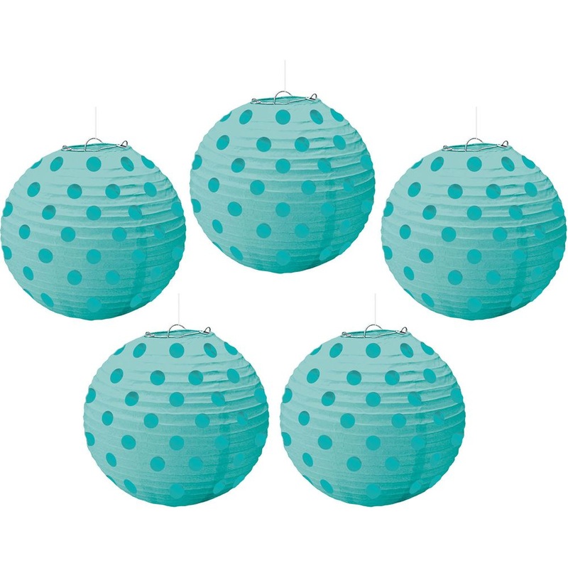 Robins Egg Blue Mini Polka Dot Hanging Lanterns (5 ct)