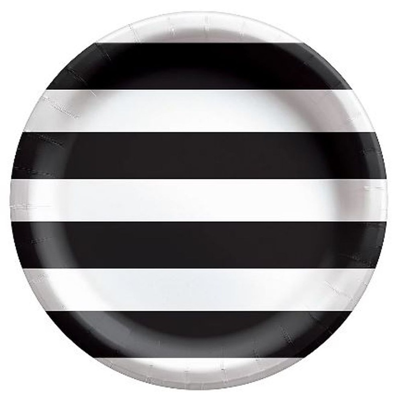Black Striped Lunch Plates, 8ct