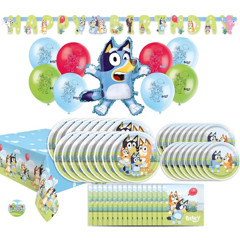 Bluey Deluxe Pizza and Cake Party Tableware Kit (for 16 guests)