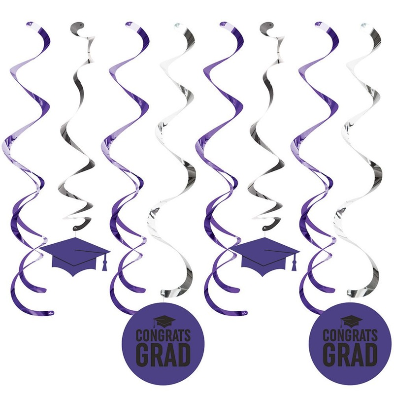 Purple Congrats Grad Hanging Swirls (8ct)