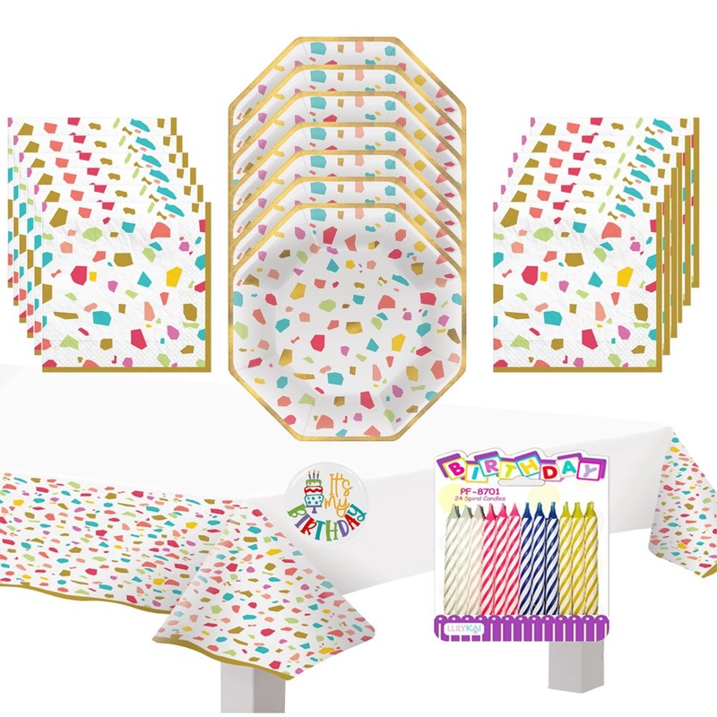 Rainbow Terrazzo Deluxe Tableware Party Kit for Pizza (20 Guests)