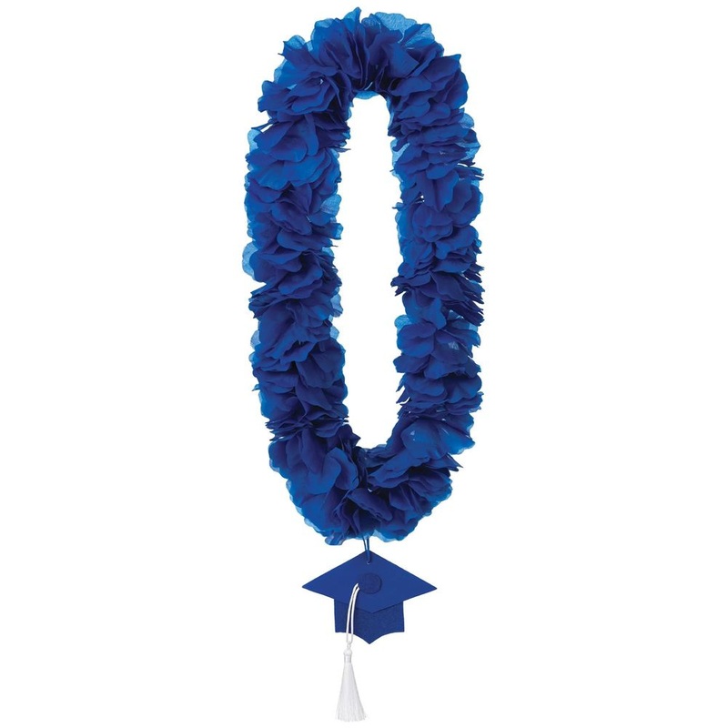 School Colors Fabric Lei with Graduation Cap Blue (1ct)
