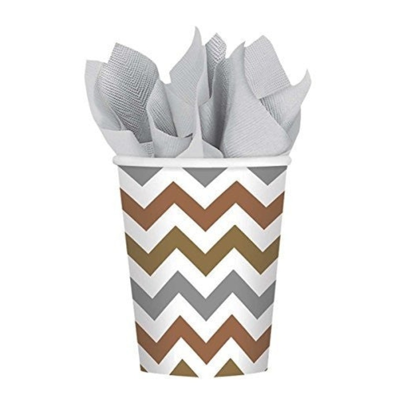 Mixed Metallic Chevron 9oz Paper Cups (8ct)
