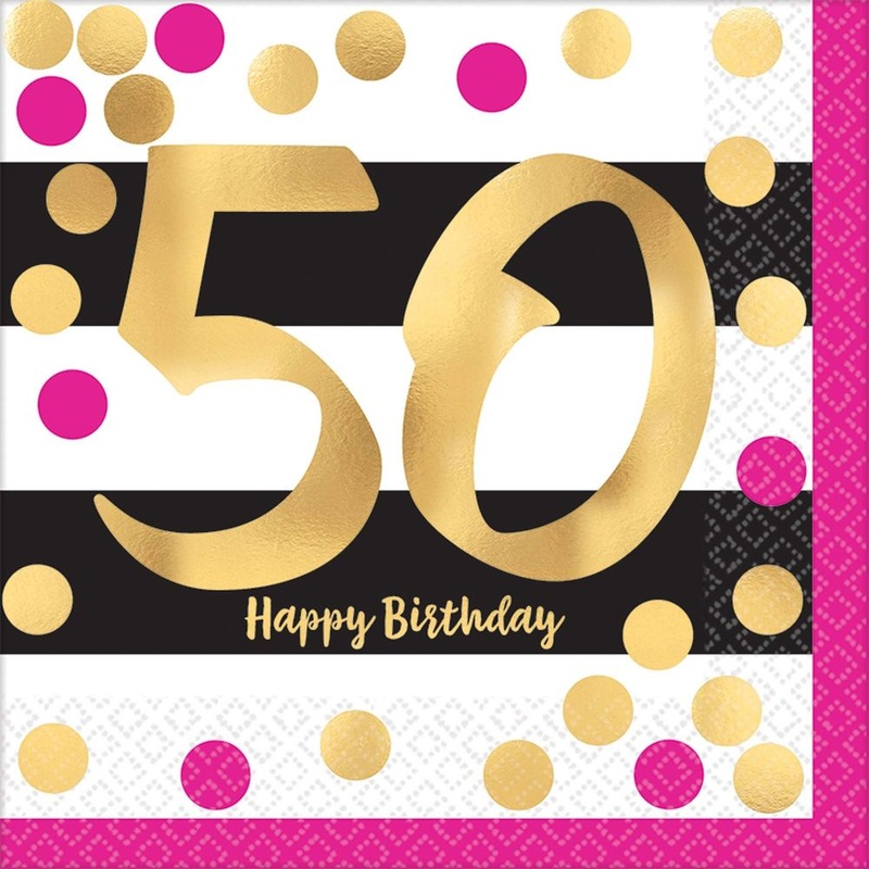 Pink and Gold Milestone 50 Luncheon Napkins (16 ct)