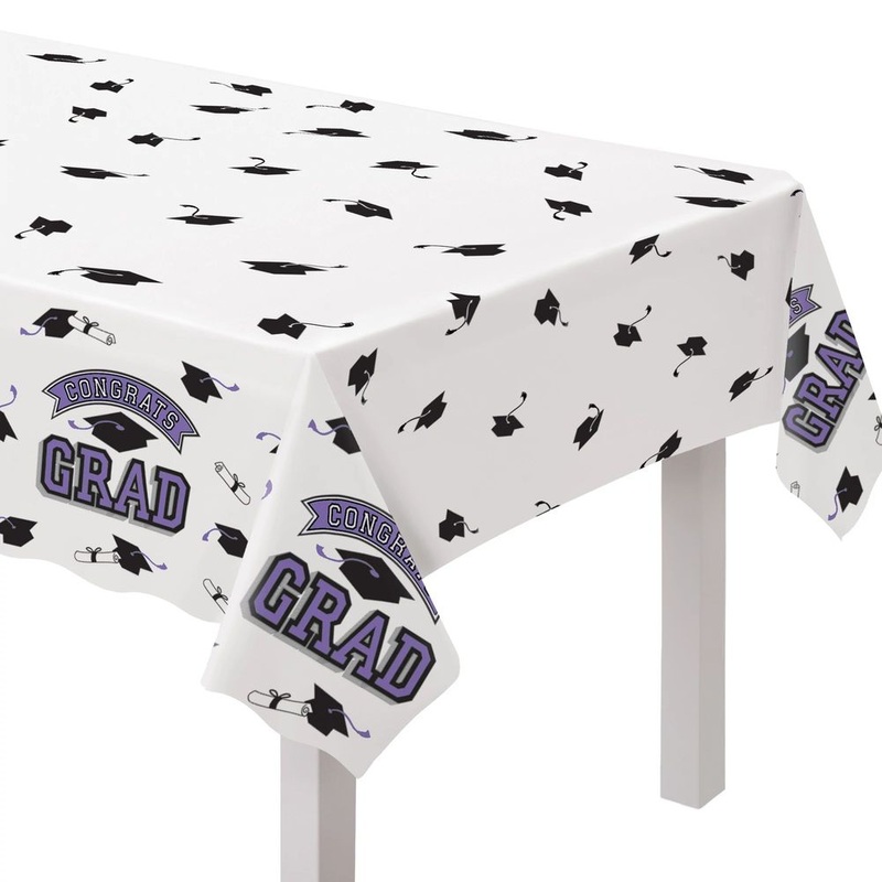 True to Your School Congrats Grad Plastic Table Cover Purple (1ct)