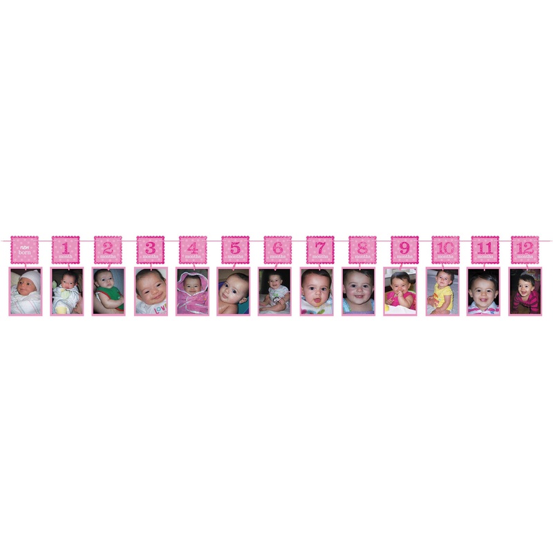 1st Birthday Girl Glitter Photo Garland