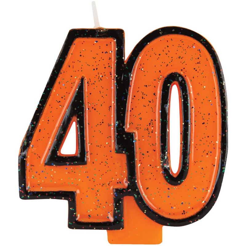 "40" Orange Glitter Numeral Candle