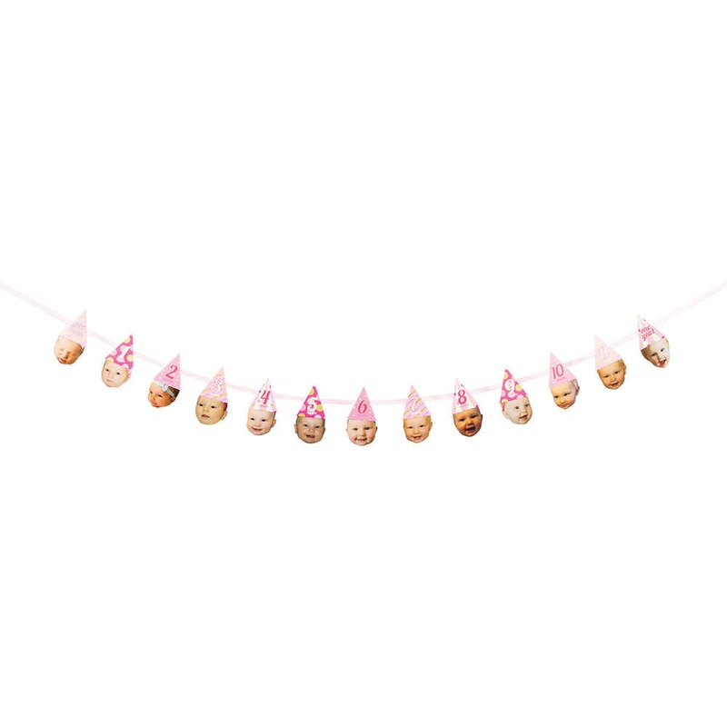 Pink Custom Photos Birthday Hats Banner