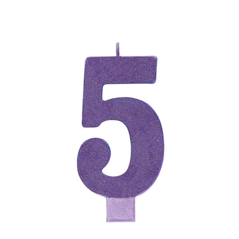 Purple #5 Birthday Glitter 5.25" Numeral Candle