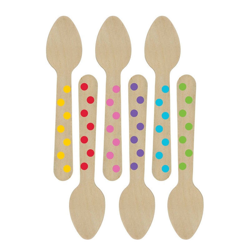 Rainbow Polka Dot Mini Wood Cocktail Spoons (12ct)