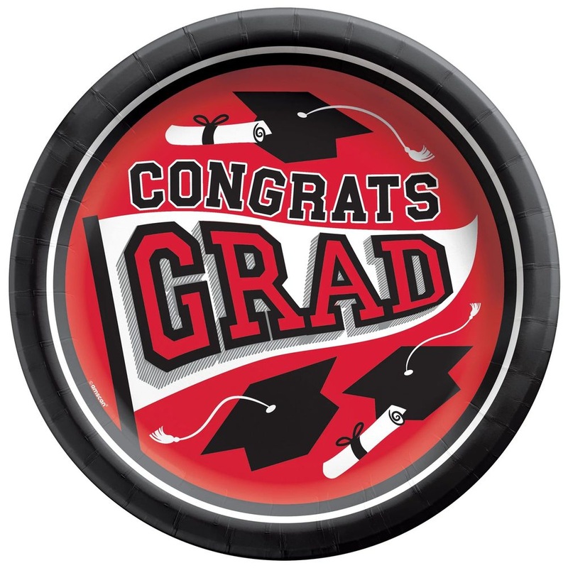True To Your School Graduation Round 8.5" Plates Red (20ct)