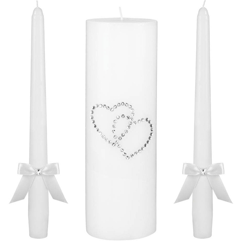 Unity Candle Set White w/Hearts