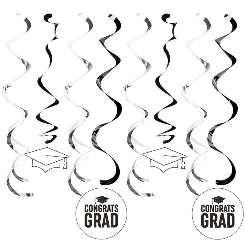 White Congrats Grad Hanging Swirls (8ct)