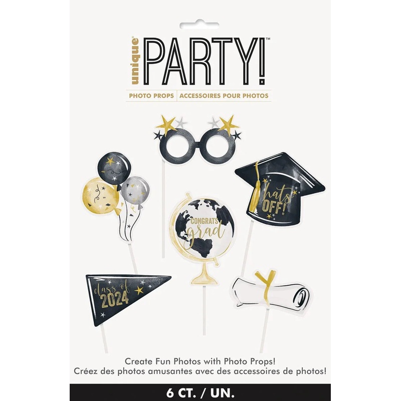 6 Selfie Photo Props - Golden Star Graduation Foil Stamped