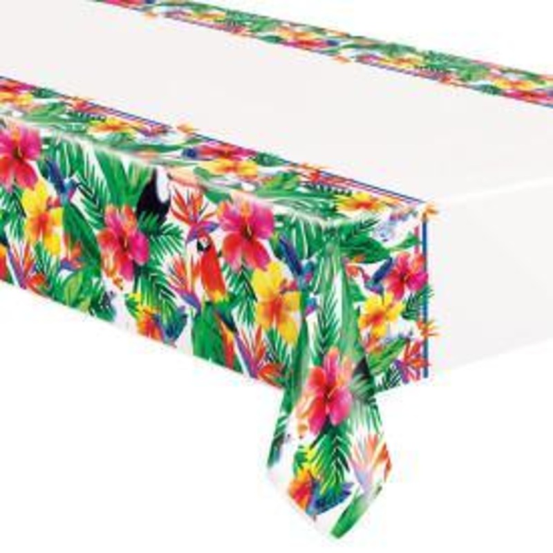 Palm Tropical Luau Rectangular Plastic Table Cover, 54"x84"