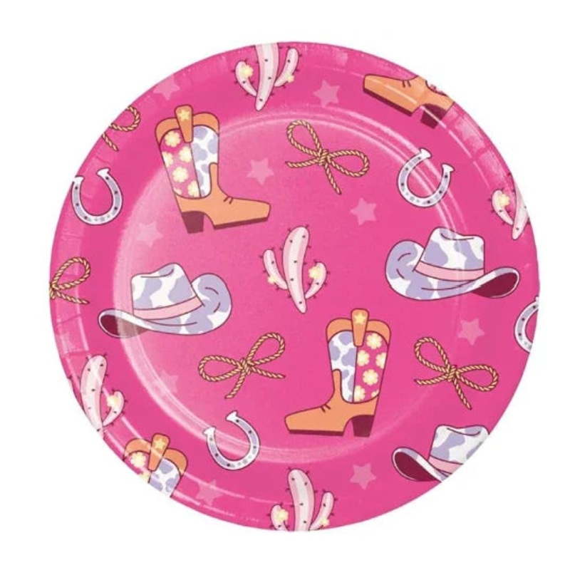 Boots and Bows Birthday Large Round Lunch Paper Plates,