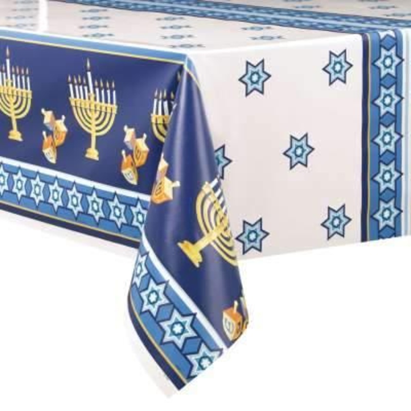 Happy Hanukkah Rectangular Plastic Table Cover 54"x84"