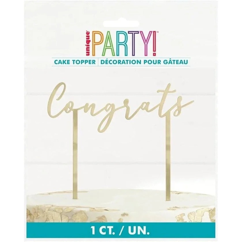 Metallic Gold "Congrats" Plastic Cake Topper (5" x 5") 1 Pc