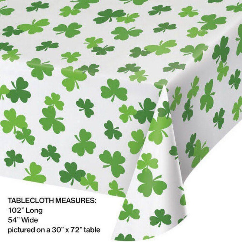 St. Patrick's Day Shamrocks Plastic Tablecloth, Green