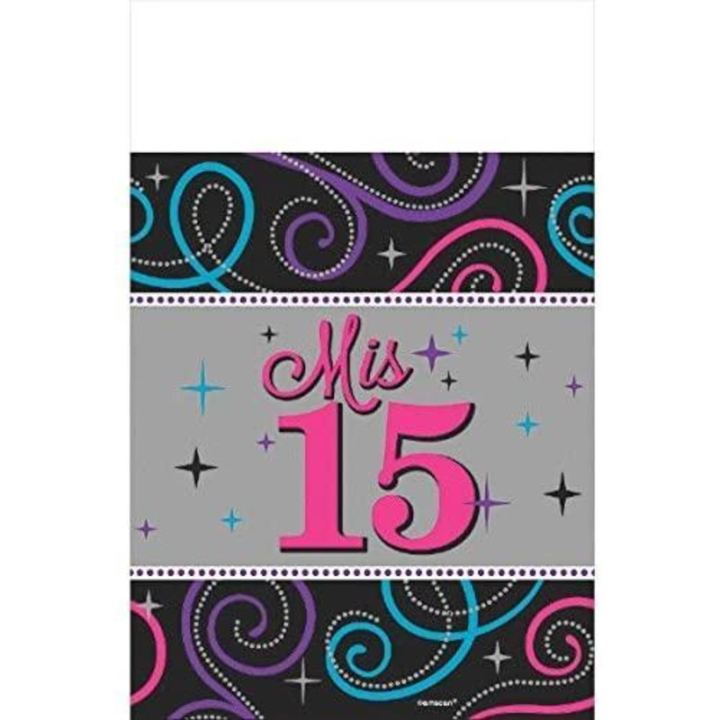 Quinceanera Table Cover Tableware Decoration (1 Piece), Black/Gray, 54" x 102".