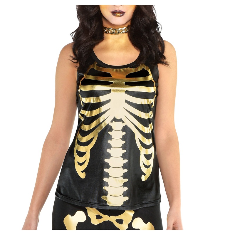 Black and Gold Skeleton Halloween Tank Top for Women