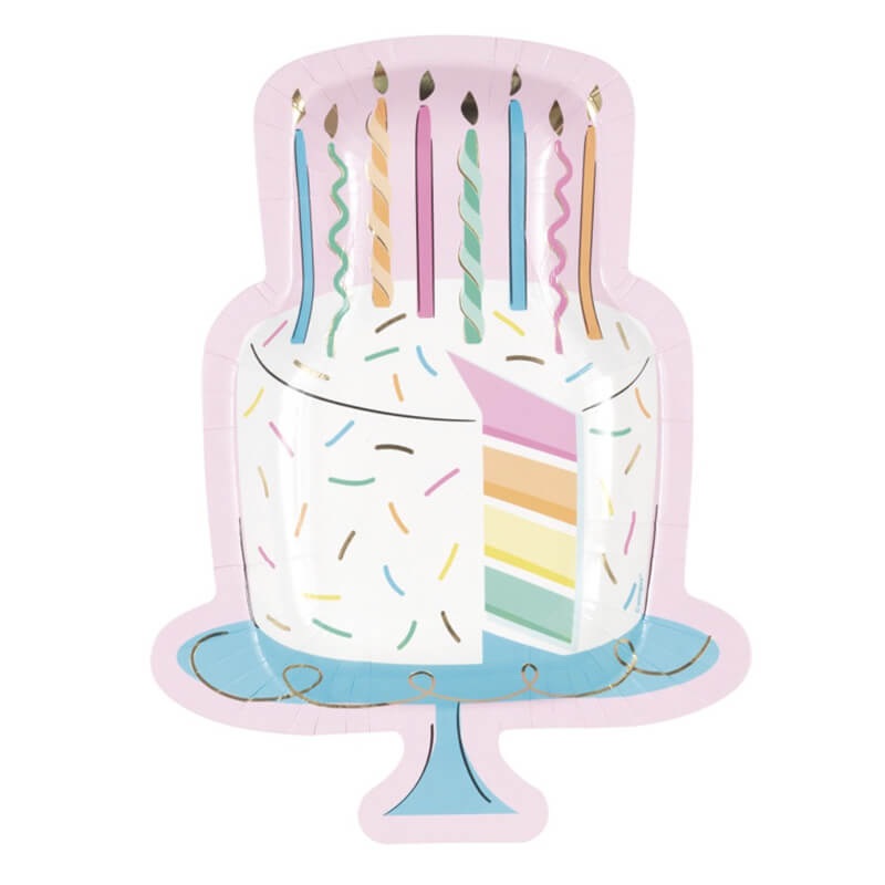 Rainbow Birthday Sweets Cake-Shaped 9.25" Plates 8ct