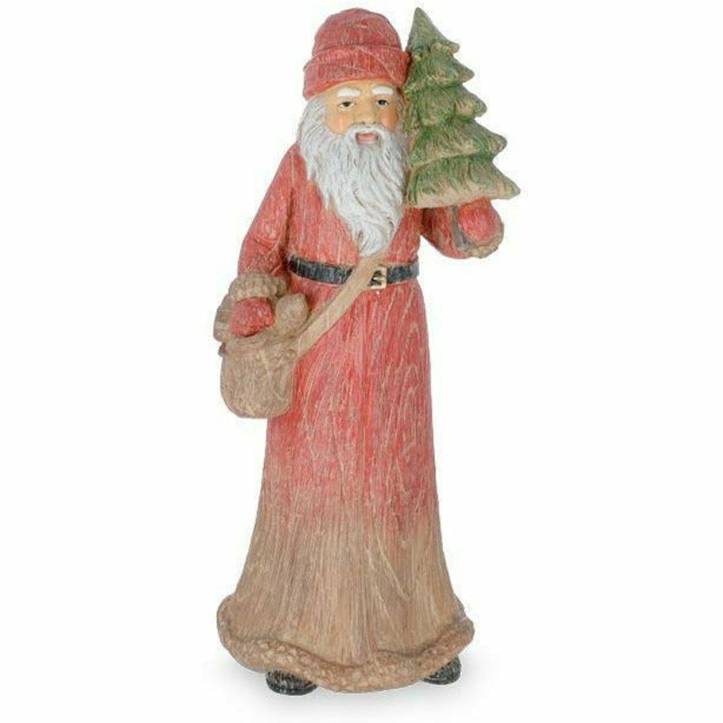 SANTA HOLDING TREE AND TOY BAG FIGURINE