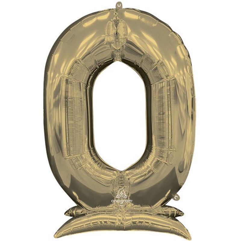 52" Shaped Number "0" White Gold Stand Up Balloon