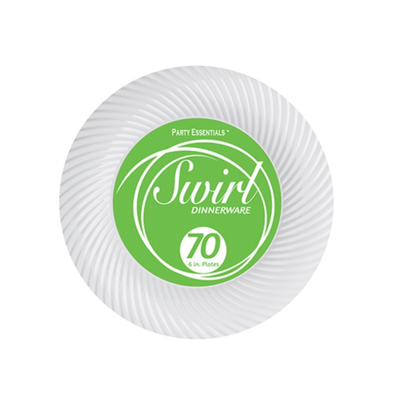 6" SWIRL PLATES  WHITE 70 CT.