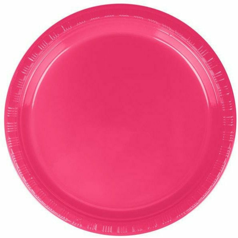 9" PLASTIC PLATE 20 CT-BRIGHT PINK