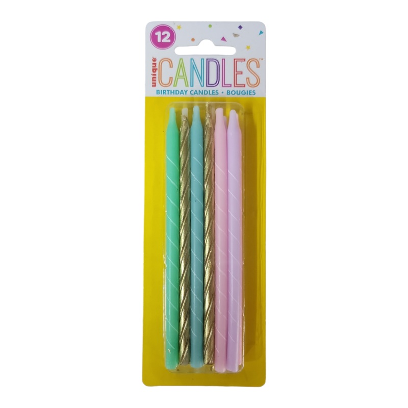 Pastel Spiral Birthday Candles 5" - Assorted, 12ct