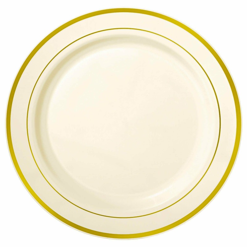 Premium Gold Trimmed Plastic Cream Plates