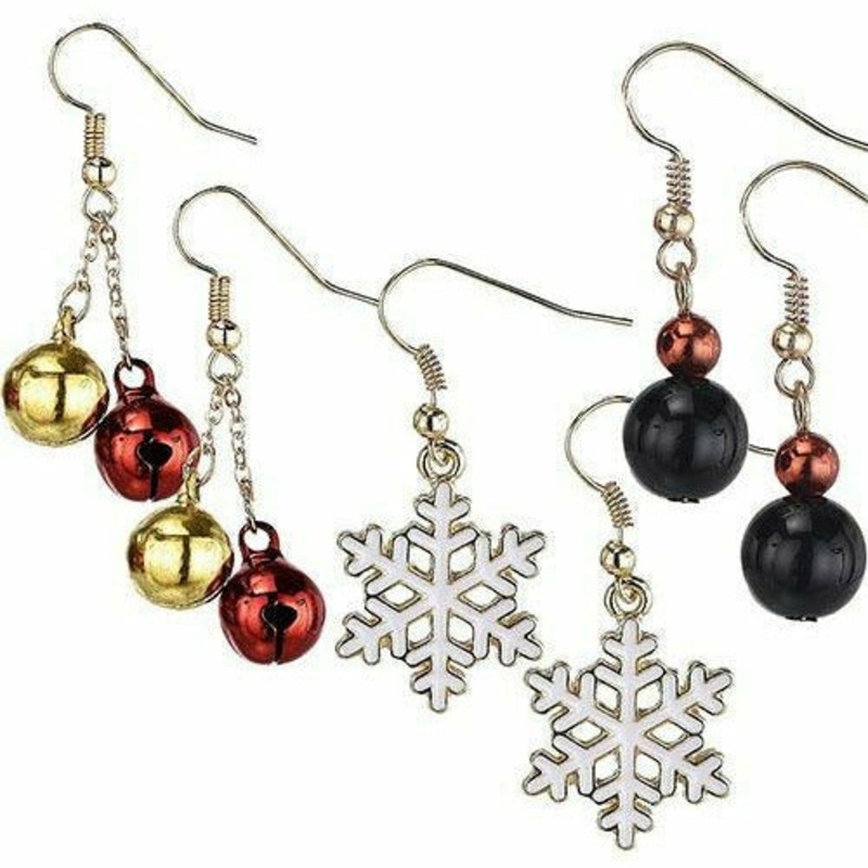 Jingle Bell & Snowflake Christmas Earrings Set 6pc