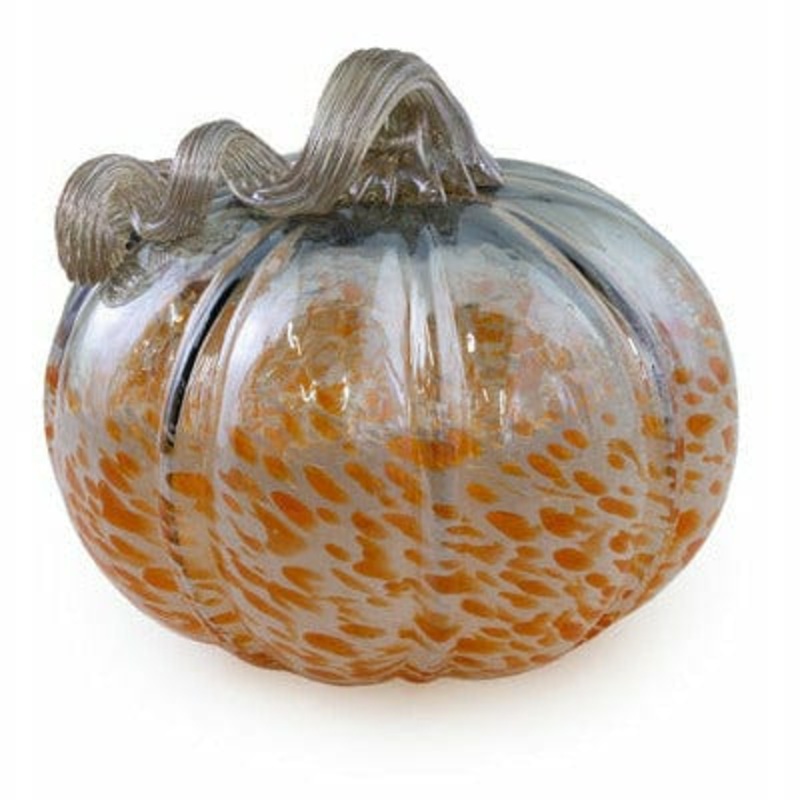Short Grey and Orange Glass Pumpkin