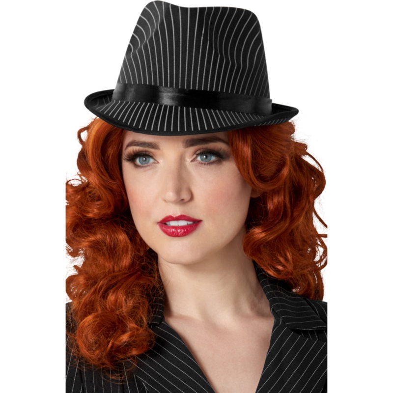 Ladies Black Pin Stripe Fedora