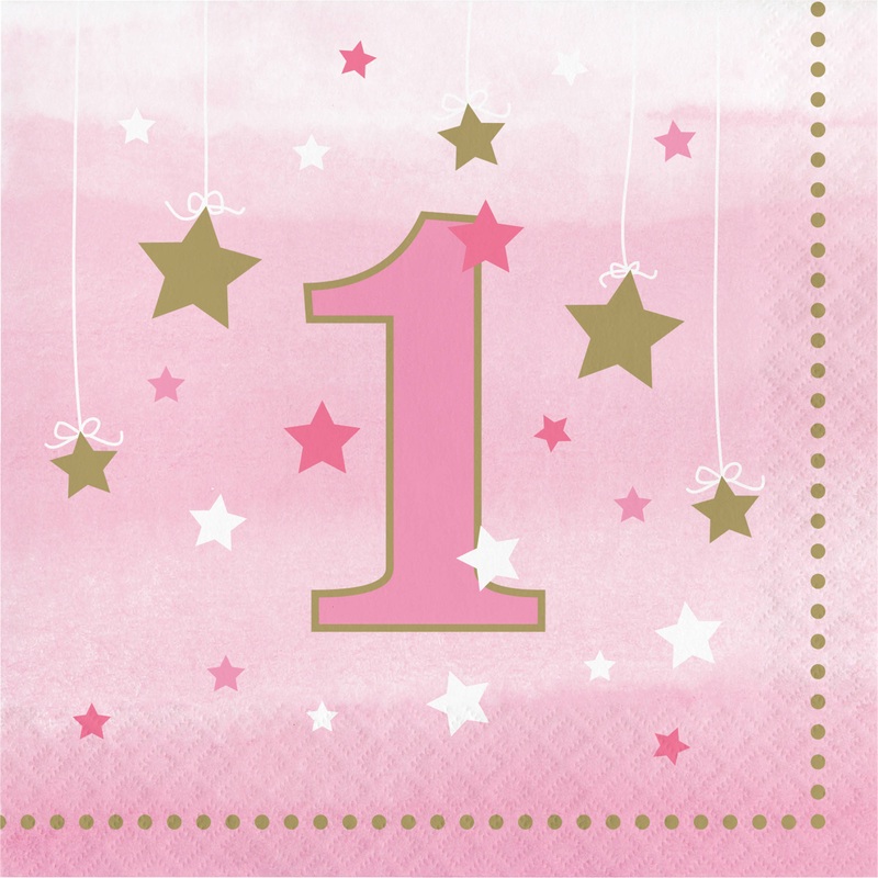 16 Count Twinkle One Little Star Girl 1st Birthday 2 Ply Luncheon Napkins