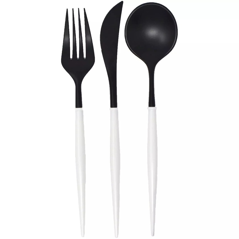 BLACK AND WHITE BELLA ASSORTED PLASTIC CUTLERY
