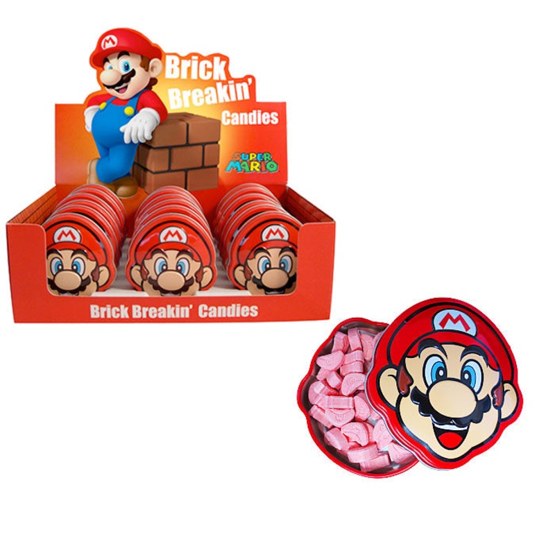 NINTENDO SUPER MARIO BRICK BREAKIN TIN W/CHERRY CANDY