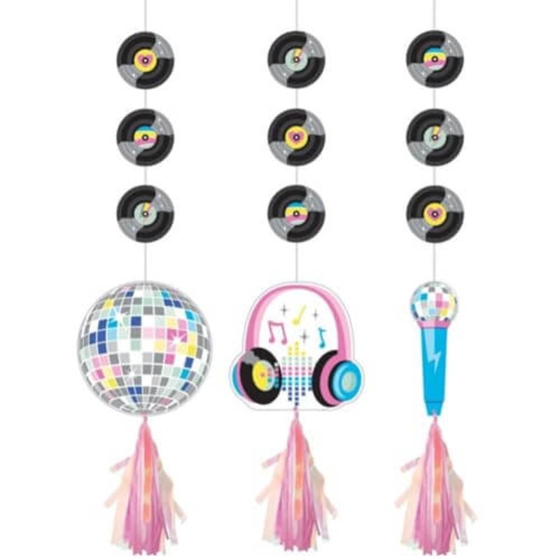 Birthday Beats Hanging Decor with Vinyl Records and Iridescent Tassels - 3ct