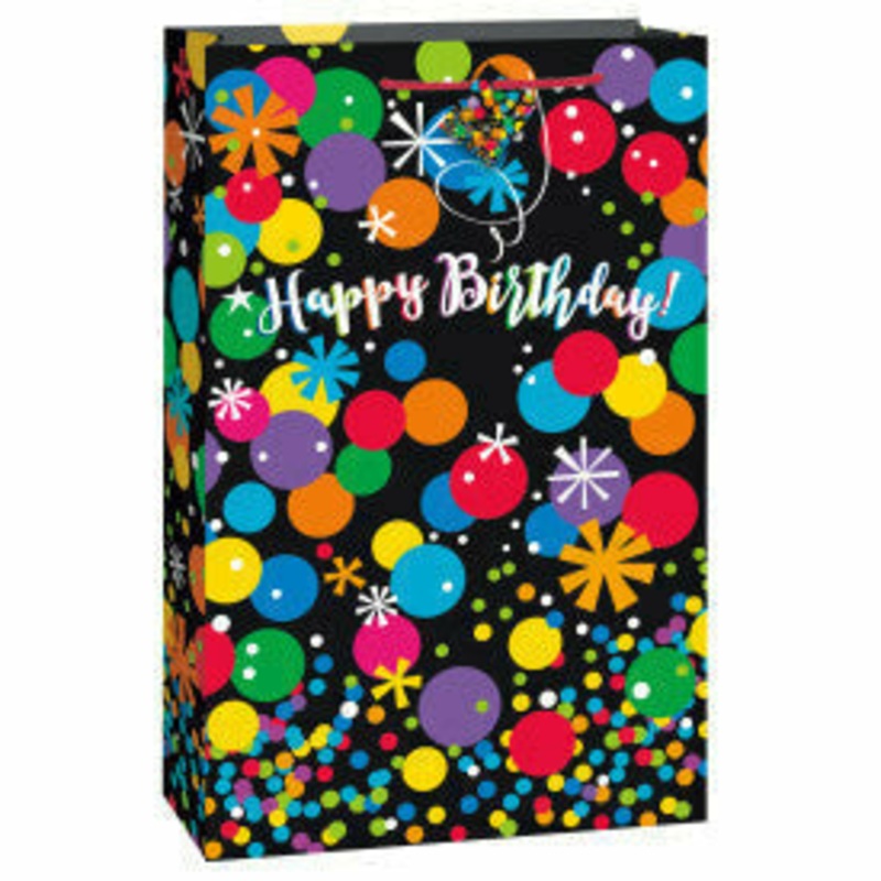 Black Bright Stars & Dots Happy Birthday Extra Jumbo Gift Bag