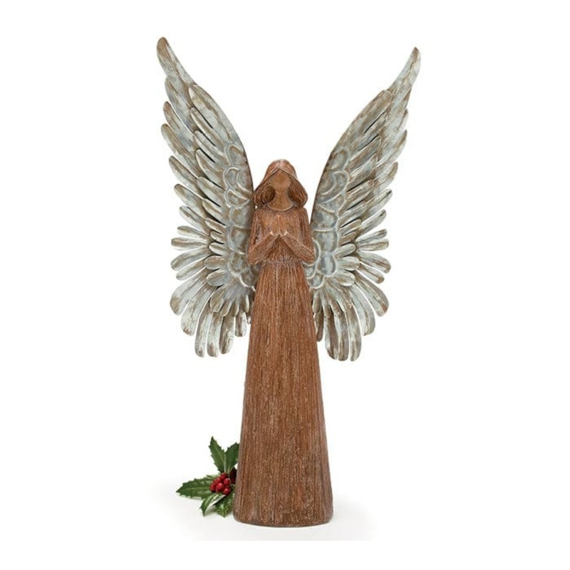 BROWN RESIN ANGEL WITH TIN WINGS