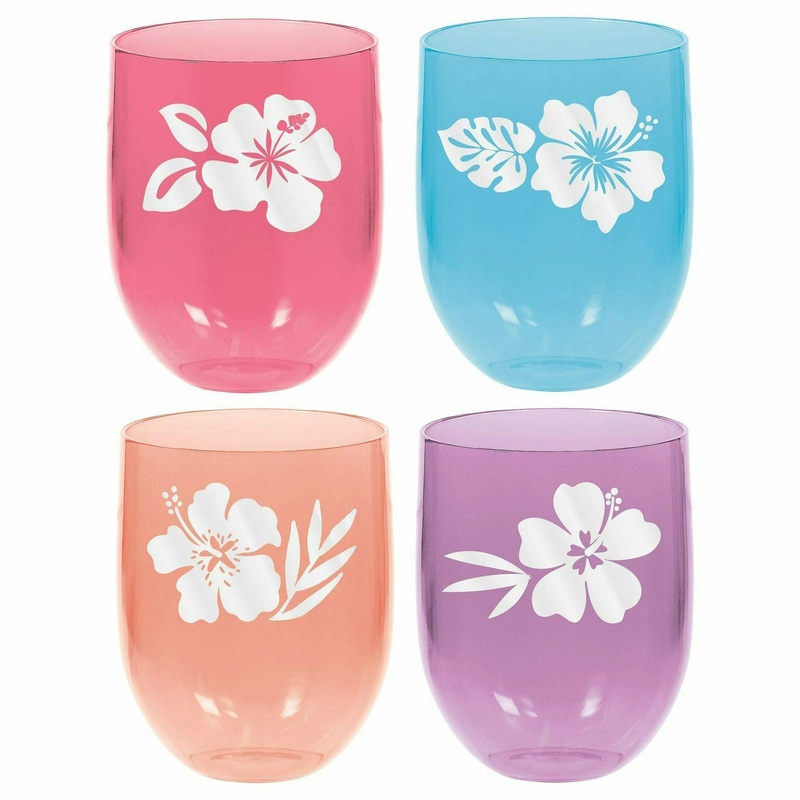Hibiscus Stemless Wine Glasses