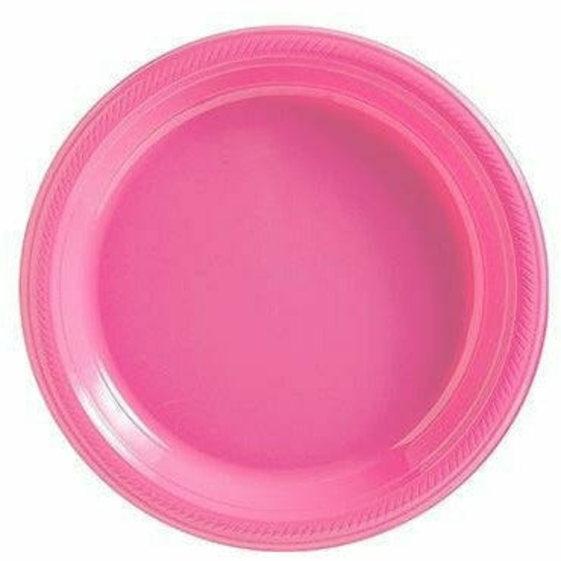 Big Party Pack Bright Pink Plastic Dessert Plates 50ct
