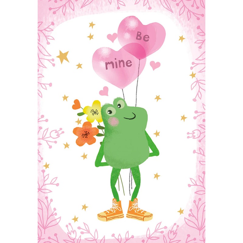 Valentine's Card - Be Mine Frog with Balloons Valentine's Day Card