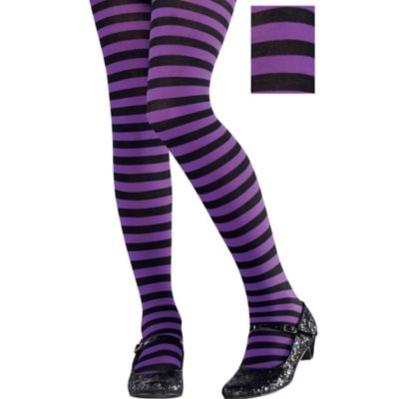 Purple & Black Striped Tights for Kids